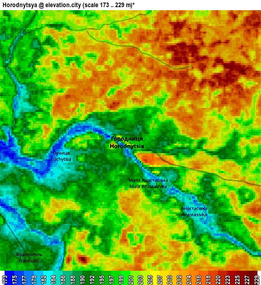 Zoom OUT 2x Horodnytsya, Ukraine elevation map