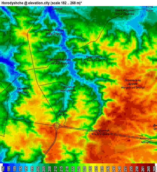 Zoom OUT 2x Horodyshche, Ukraine elevation map