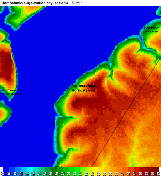 Zoom OUT 2x Hornostayivka, Ukraine elevation map