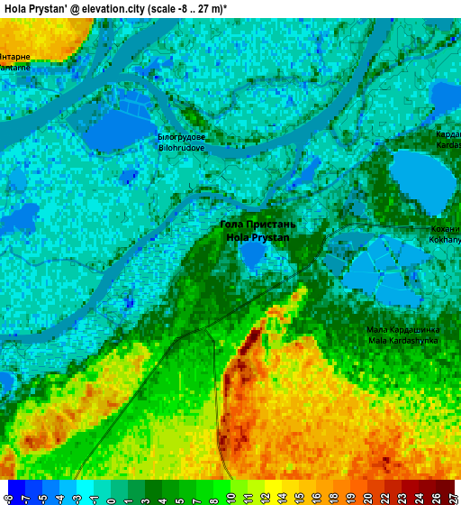 Zoom OUT 2x Hola Prystan’, Ukraine elevation map