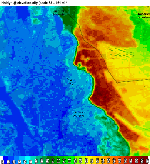 Zoom OUT 2x Hnidyn, Ukraine elevation map