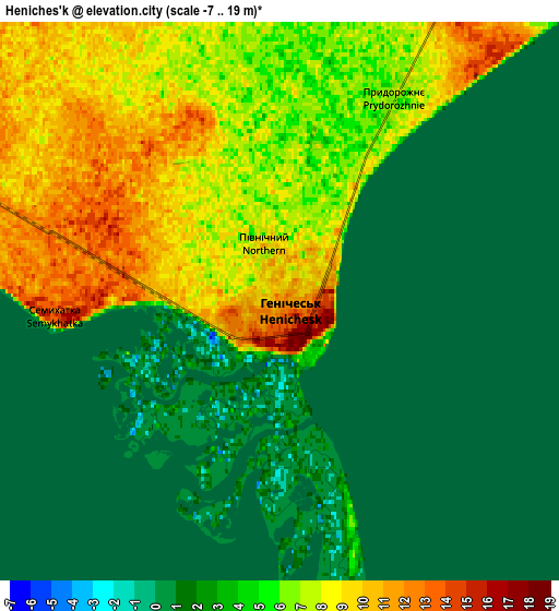 Zoom OUT 2x Heniches’k, Ukraine elevation map