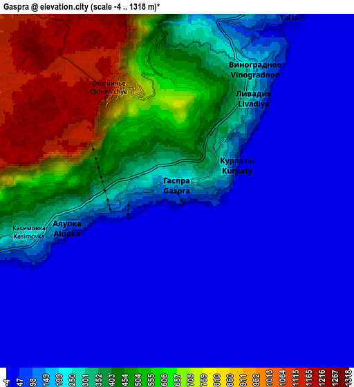 Zoom OUT 2x Gaspra, Ukraine elevation map