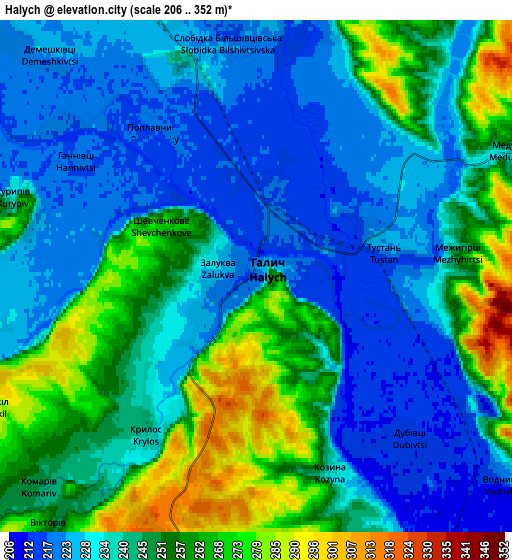 Zoom OUT 2x Halych, Ukraine elevation map