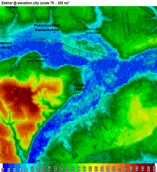 Zoom OUT 2x Eskhar, Ukraine elevation map