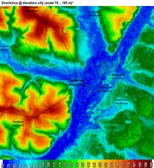 Zoom OUT 2x Dvorichna, Ukraine elevation map