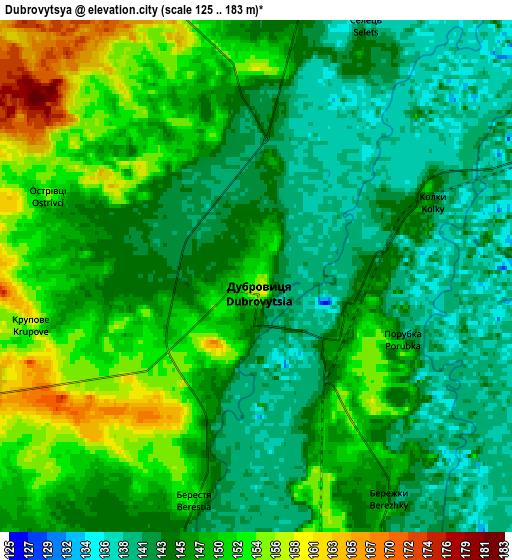 Zoom OUT 2x Dubrovytsya, Ukraine elevation map