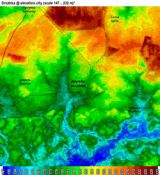 Zoom OUT 2x Druzhba, Ukraine elevation map