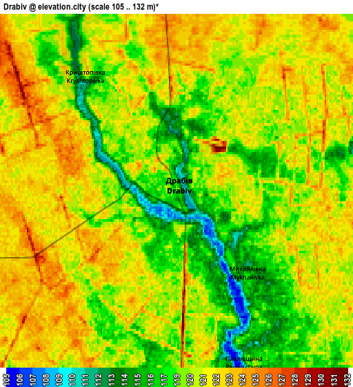 Zoom OUT 2x Drabiv, Ukraine elevation map