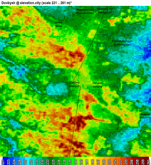 Zoom OUT 2x Dovbysh, Ukraine elevation map