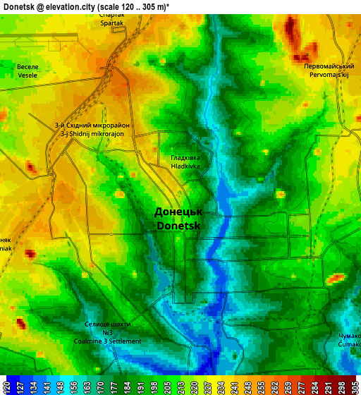 Zoom OUT 2x Donetsk, Ukraine elevation map