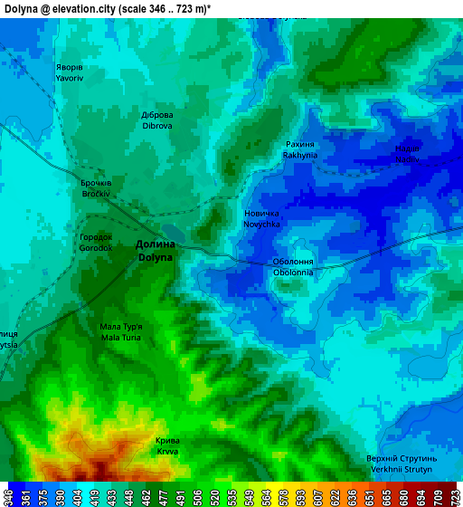 Zoom OUT 2x Dolyna, Ukraine elevation map