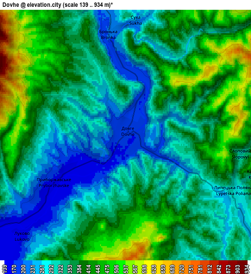 Zoom OUT 2x Dovhe, Ukraine elevation map