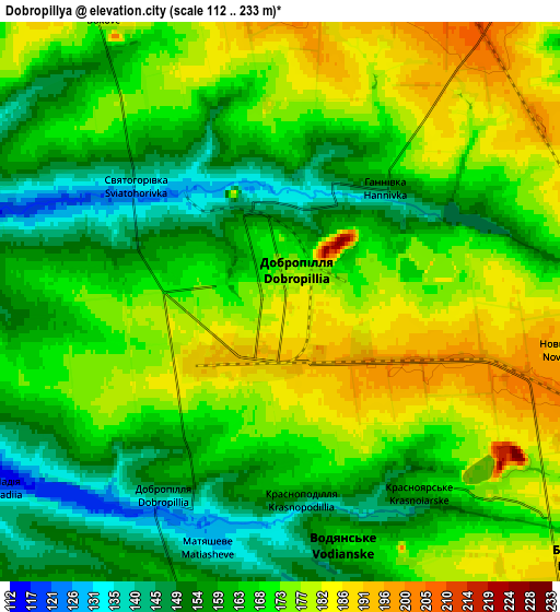 Zoom OUT 2x Dobropillya, Ukraine elevation map