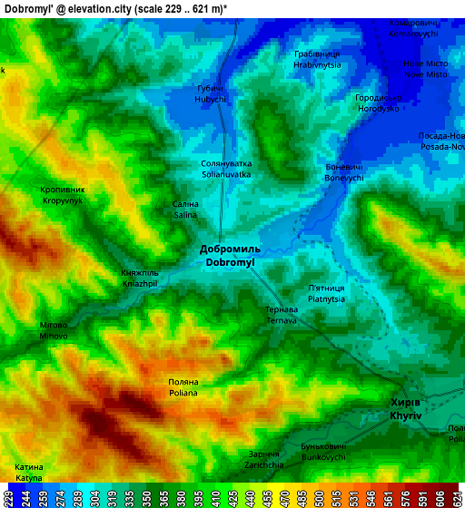 Zoom OUT 2x Dobromyl’, Ukraine elevation map