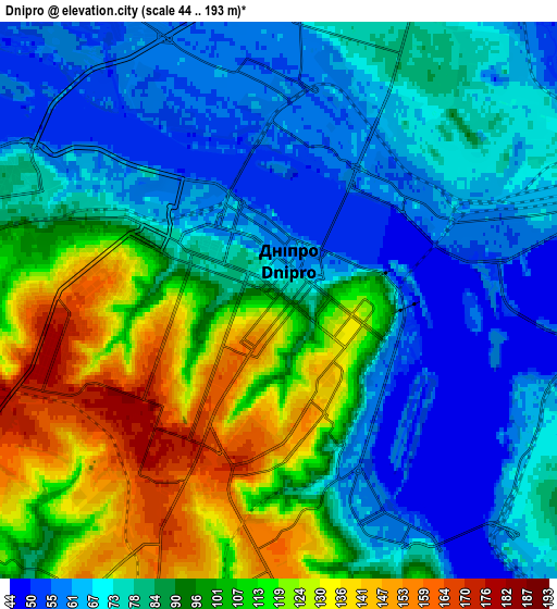 Zoom OUT 2x Dnipro, Ukraine elevation map