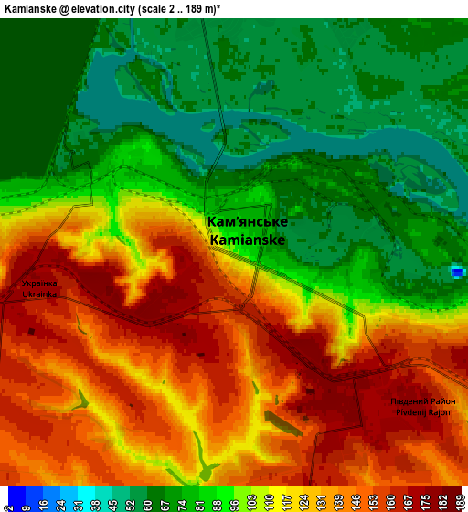 Zoom OUT 2x Kamianske, Ukraine elevation map