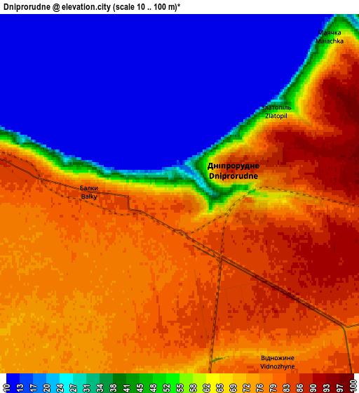 Zoom OUT 2x Dniprorudne, Ukraine elevation map