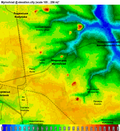 Zoom OUT 2x Myrnohrad, Ukraine elevation map