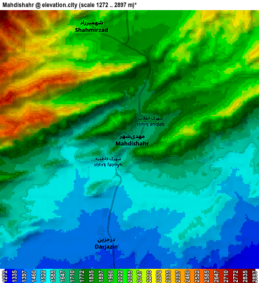 Zoom OUT 2x Mahdishahr, Iran elevation map