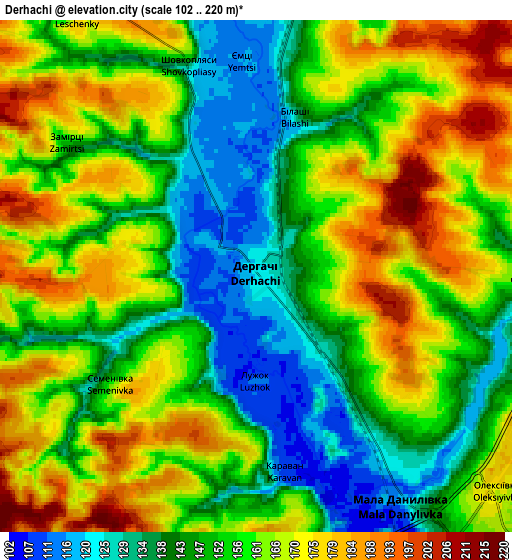 Zoom OUT 2x Derhachi, Ukraine elevation map