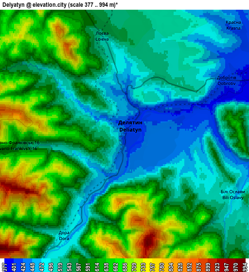 Zoom OUT 2x Delyatyn, Ukraine elevation map