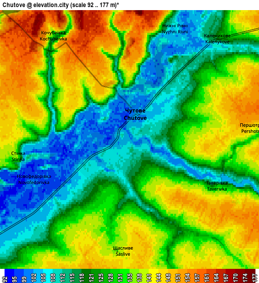 Zoom OUT 2x Chutove, Ukraine elevation map