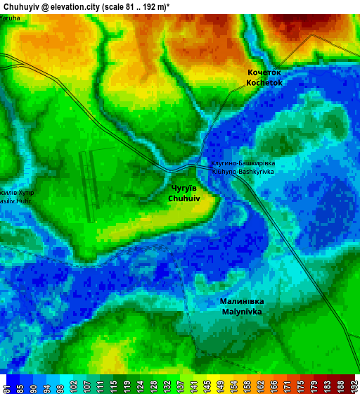 Zoom OUT 2x Chuhuyiv, Ukraine elevation map