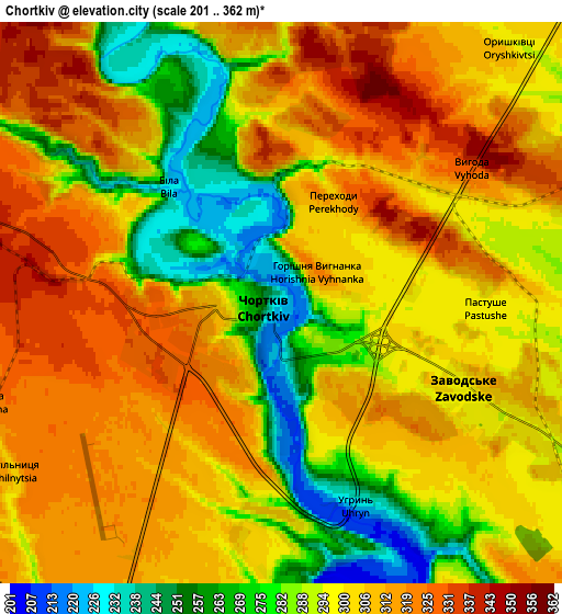 Zoom OUT 2x Chortkiv, Ukraine elevation map