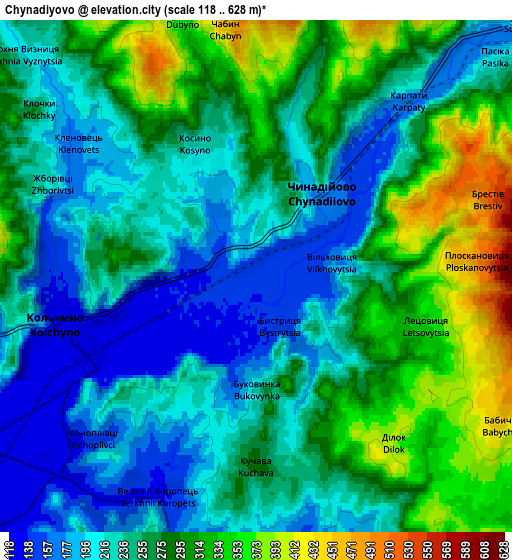 Zoom OUT 2x Chynadiyovo, Ukraine elevation map