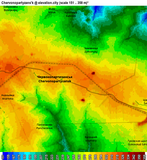 Zoom OUT 2x Chervonopartyzans’k, Ukraine elevation map