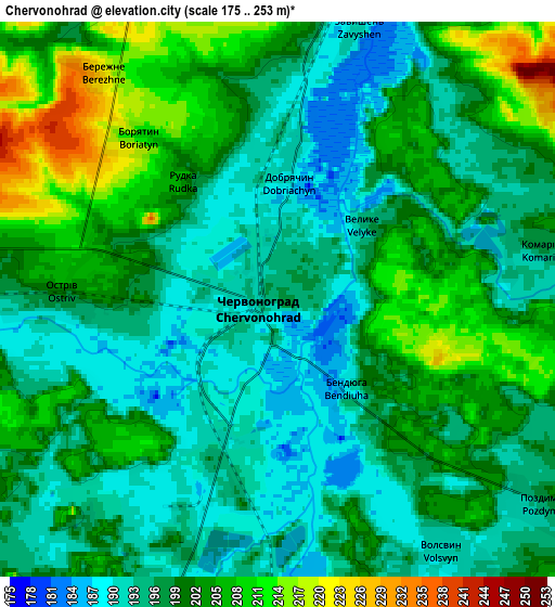 Zoom OUT 2x Chervonohrad, Ukraine elevation map