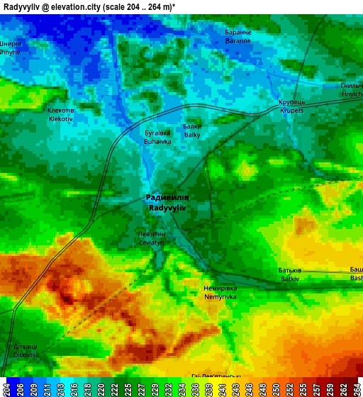 Zoom OUT 2x Radyvyliv, Ukraine elevation map