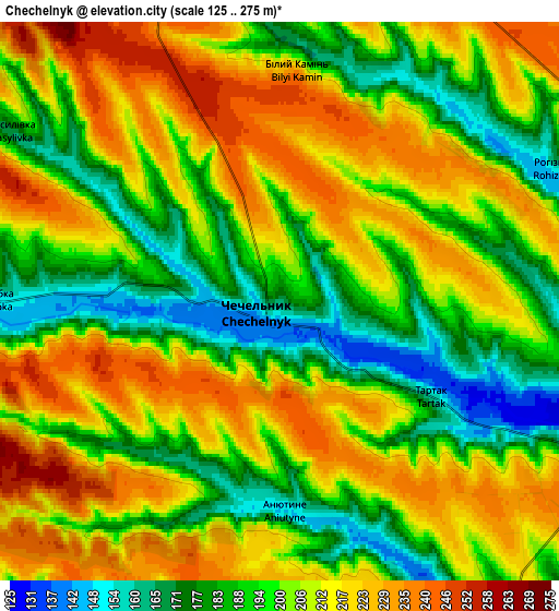 Zoom OUT 2x Chechelnyk, Ukraine elevation map