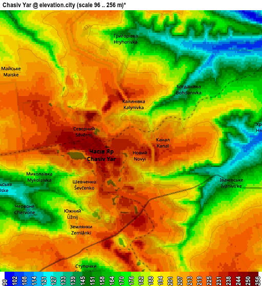 Zoom OUT 2x Chasiv Yar, Ukraine elevation map