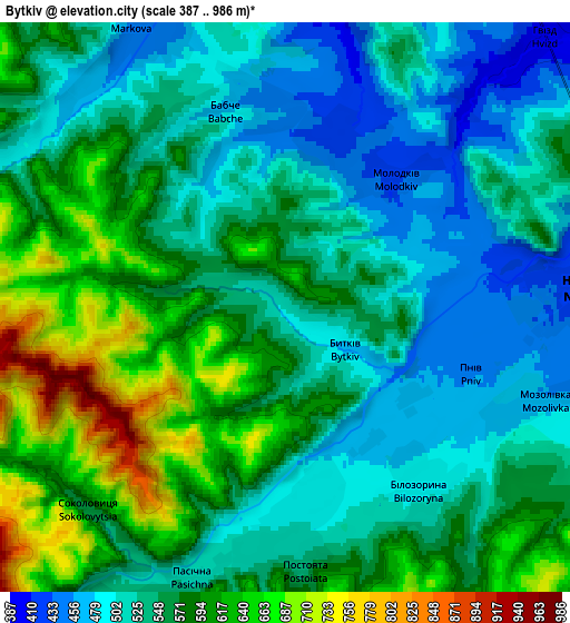 Zoom OUT 2x Bytkiv, Ukraine elevation map