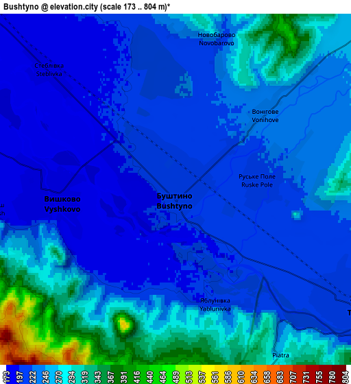 Zoom OUT 2x Bushtyno, Ukraine elevation map