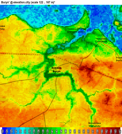 Zoom OUT 2x Buryn’, Ukraine elevation map