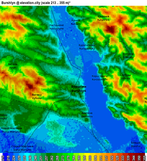 Zoom OUT 2x Burshtyn, Ukraine elevation map