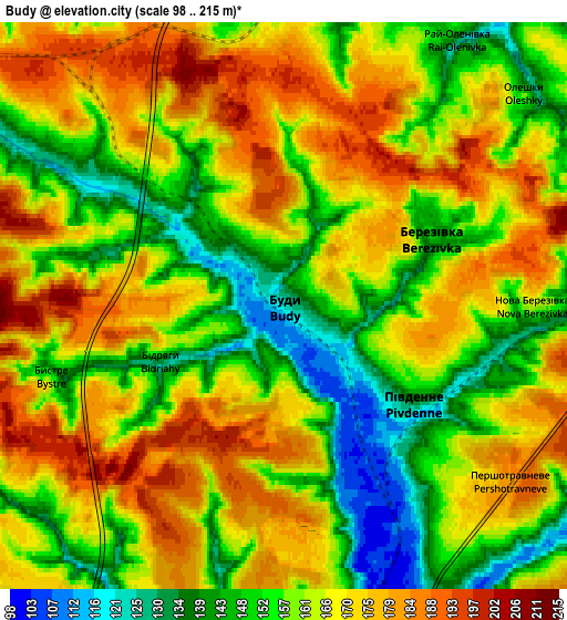 Zoom OUT 2x Budy, Ukraine elevation map