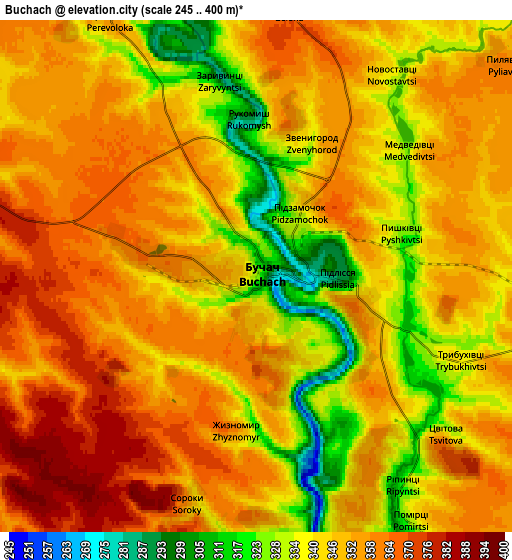 Zoom OUT 2x Buchach, Ukraine elevation map