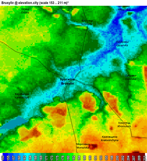 Zoom OUT 2x Brusyliv, Ukraine elevation map