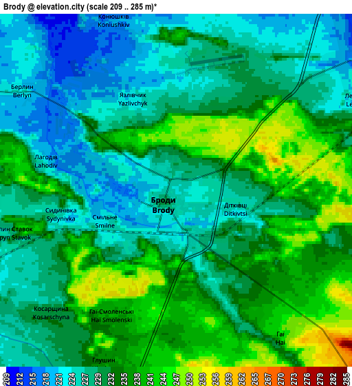 Zoom OUT 2x Brody, Ukraine elevation map