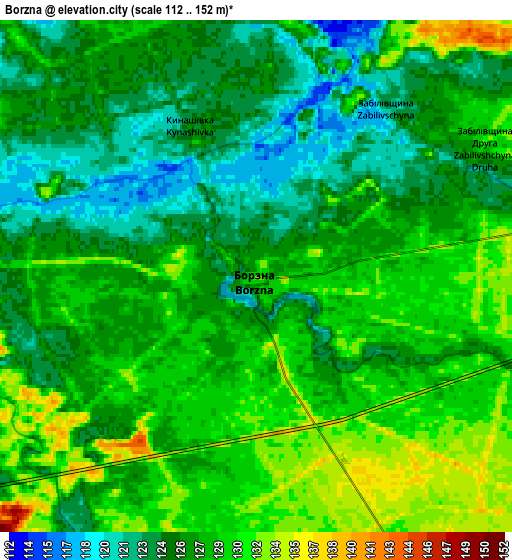 Zoom OUT 2x Borzna, Ukraine elevation map