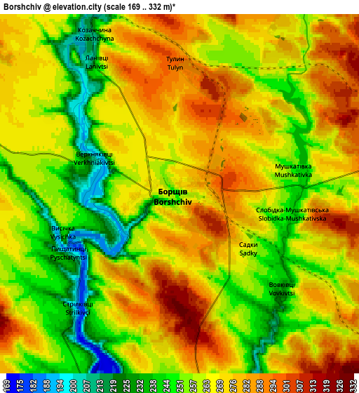 Zoom OUT 2x Borshchiv, Ukraine elevation map