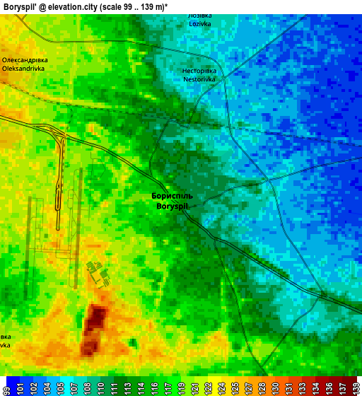 Zoom OUT 2x Boryspil’, Ukraine elevation map