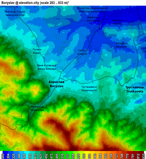 Zoom OUT 2x Boryslav, Ukraine elevation map