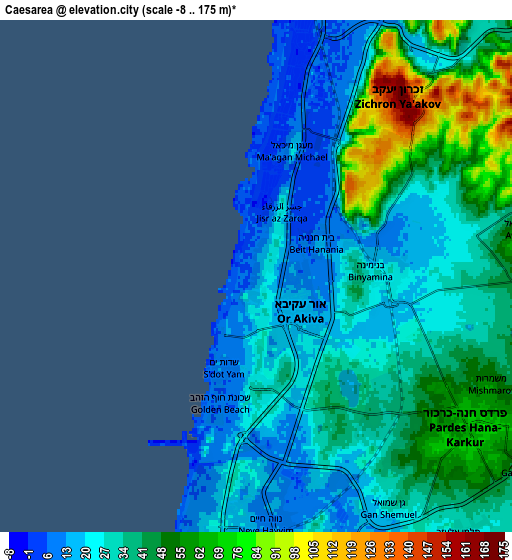 Zoom OUT 2x Caesarea, Israel elevation map