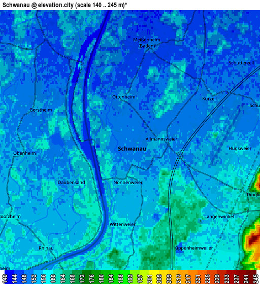 Zoom OUT 2x Schwanau, Germany elevation map