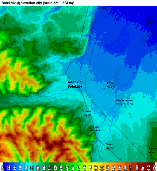 Zoom OUT 2x Bolekhiv, Ukraine elevation map